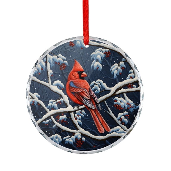 Glass Christmas Ornament Snowcovered Red Cardinal Perched On A Branch Glass Round Ornaments Cardinal Bird Pattern for Xmas Tree