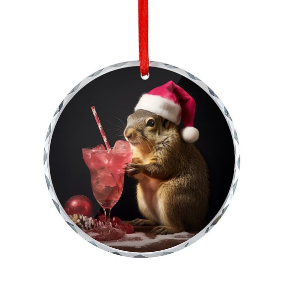Glass Christmas Ornament Squirrel Drinking Santa Cocktail Glass Round Ornaments Christmas Animals Holiday Present Ideas