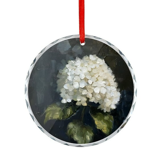 Glass Christmas Ornament White Hydrangea Flower Oil Painting Round Glass Hanging Ornament Vintage Romantic Floral Hanging Ornaments Xmas Tree Decor for Family Friends Lovers