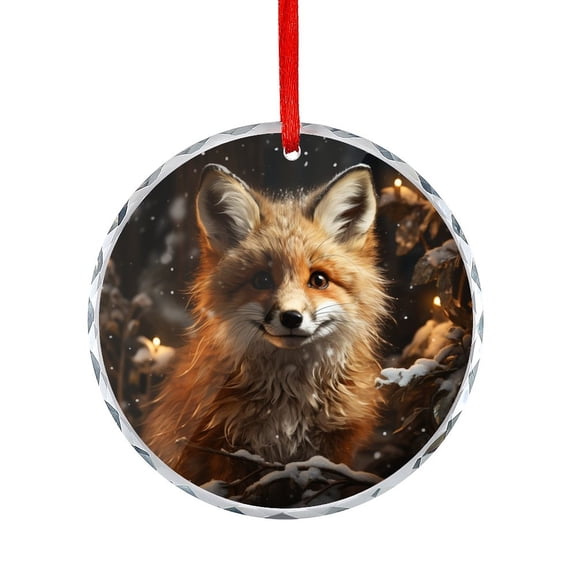 Glass Christmas Ornament Woodland Animals Christmas Fox Round Shaped Glass Ornament Anime Nature Ornaments for Teacher Coworker Boss Friend Mentors