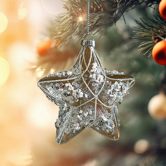 Glass Christmas Ornament with Sparkling Sequins, Easy Hang Hanging Ball for Christmas Tree Decoration, Holiday Festive Home Decor