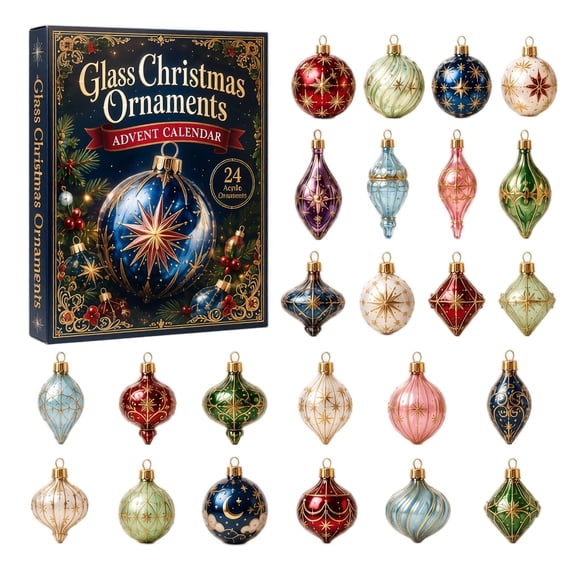 Glass Christmas Ornaments Advent Calendar 2026, 24 Days Xmas Countdown Calendar with 2D Starry Glass Ball Ornaments, Starry Night Christmas Decorations, Xmas Gifts for Starry Ornament Collectors