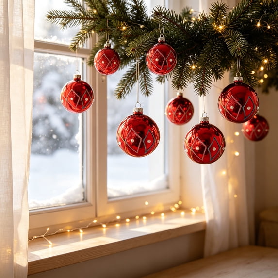 Glass Christmas Ornaments, Hanging Glass Baubles with Glitter Pearl Star Geometric Designs for Christmas Tree Decorations, Festive Home Accents and Holiday Party Ornaments