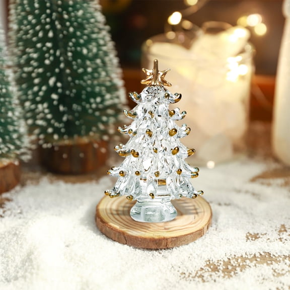Glass Christmas Tree, 2.5 Inch Mini Crystal Christmas Trees Figurines Decor, Miniature Glass Christmas Trees Gifts, Christmas Tree Ornaments for Tabletop, Xmas Party Home Decor