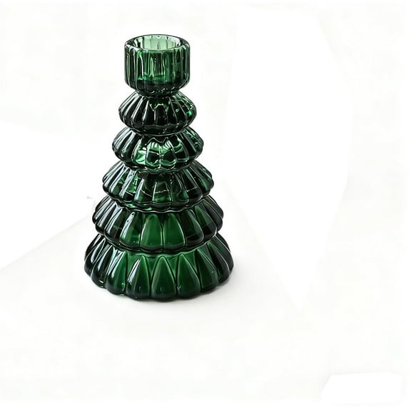 Glass Christmas Tree Candle Holder – Transparent Decorative Candlestick for Holiday Table Centerpiece, Small Festive Gift or Christmas Home Display