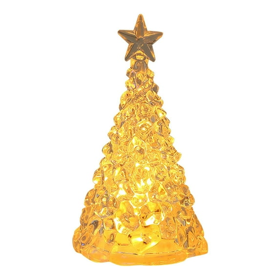 Glass Christmas Tree with Fairy Lights,Lighted Gold Christmas Tree Figurine for Small Tabletop Centerpiece,Sparkling Handmade Glowing Decoration,Light up Christmas Trees for Holiday