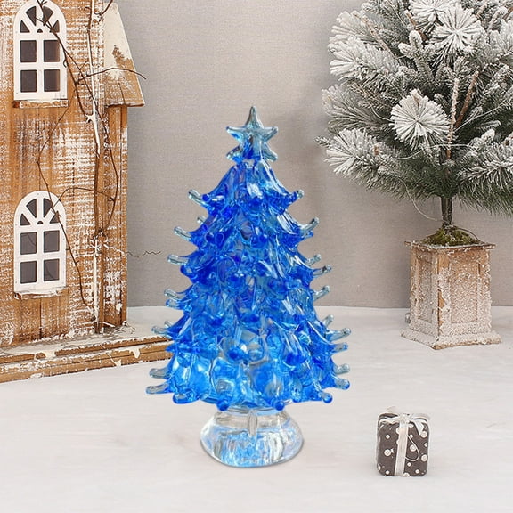 Glass Christmas Tree Glass Figurine Decoration Christmas Tree Sculpture Figurine Decorative, Crystal Christmas Tree Holiday Figurine Home Decor Kids Gift