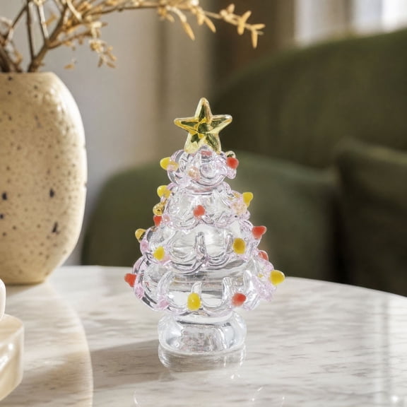 Glass Christmas Tree,Mini Small Tabletop Crystal Christmas Tree Figurines Home Decor,Collectible Art Glass Christmas Tree Statue for Bedroom, Collector's Item