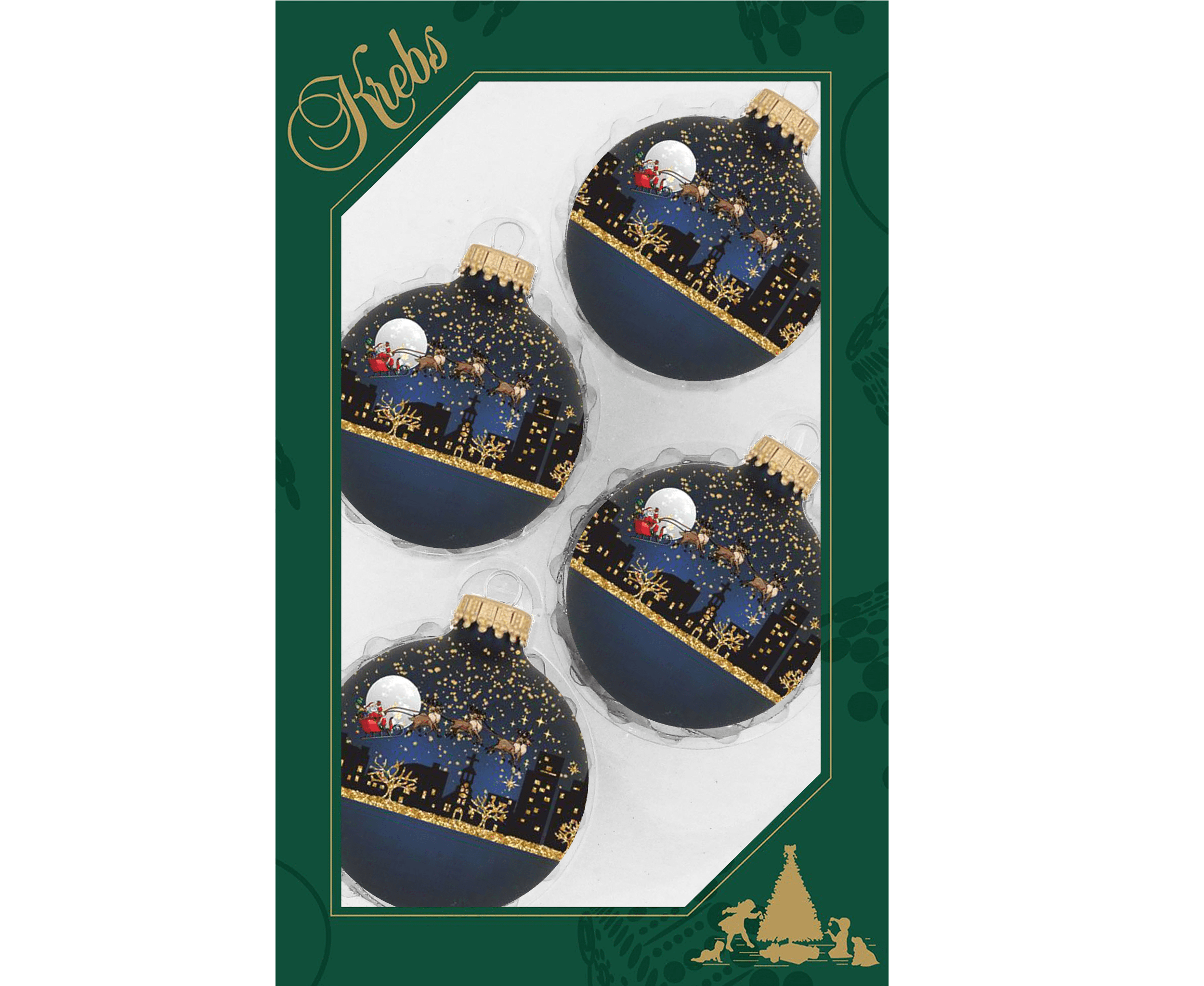 Glass Christmas Tree Ornaments 67mm/2.625" [4 Pieces] Decorated Balls from Christmas by Krebs