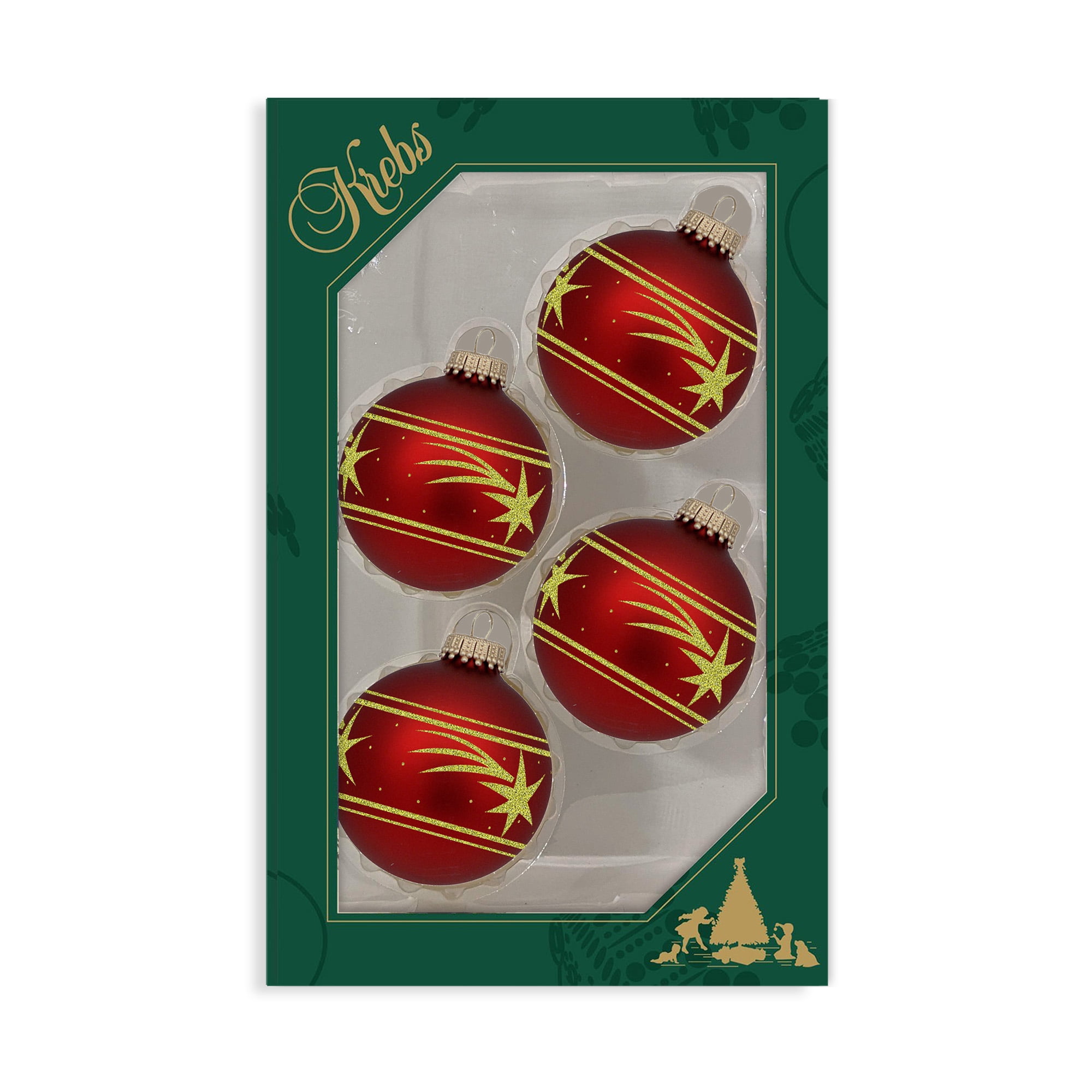 Glass Christmas Tree Ornaments 67mm/2.625" [4 Pieces] Decorated Balls from Christmas by Krebs