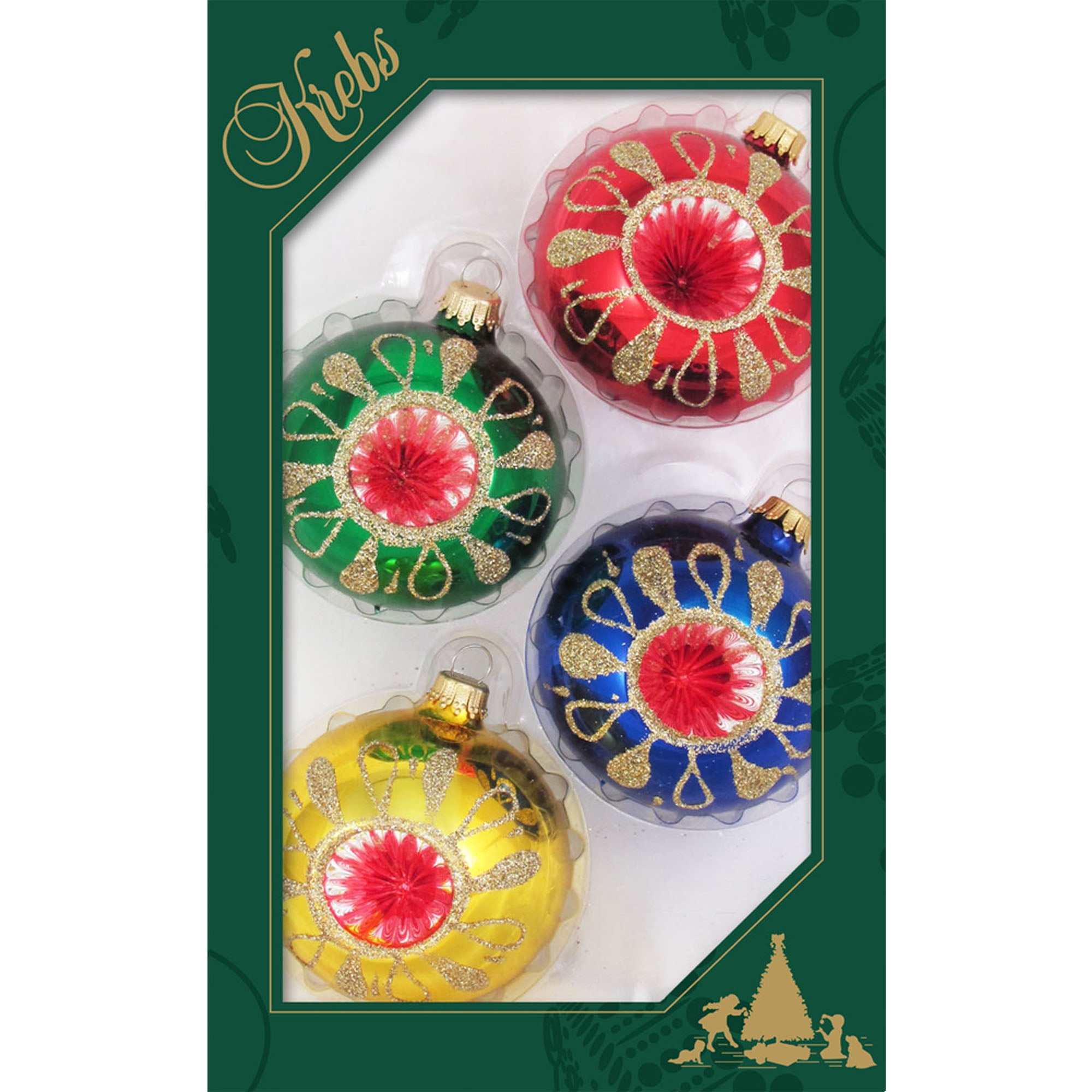 Glass Christmas Tree Ornaments 67mm/2.625" [4 Pieces] Decorated Balls