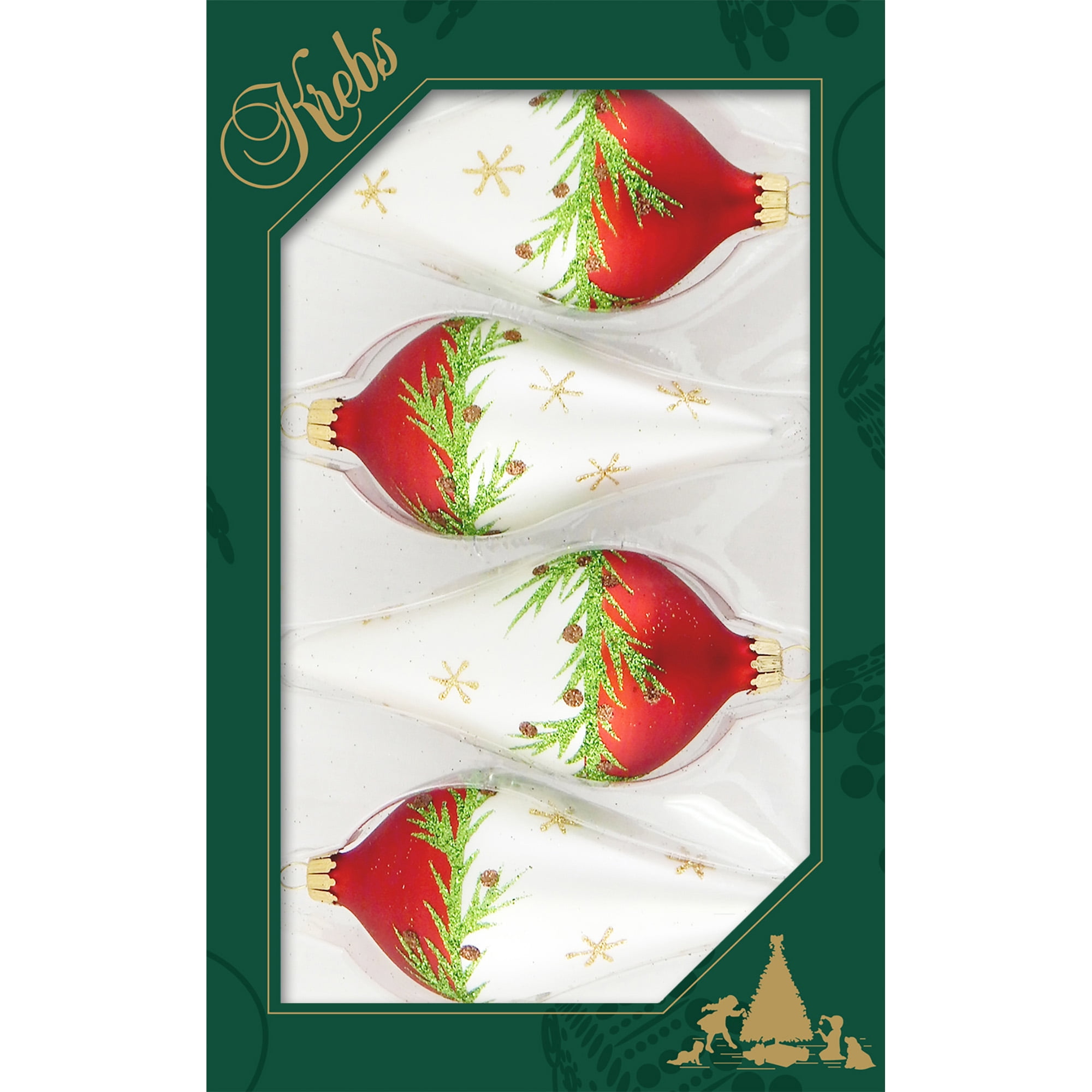 Glass Christmas Tree Ornaments 67mm/2.625" [4 Pieces] Decorated Balls