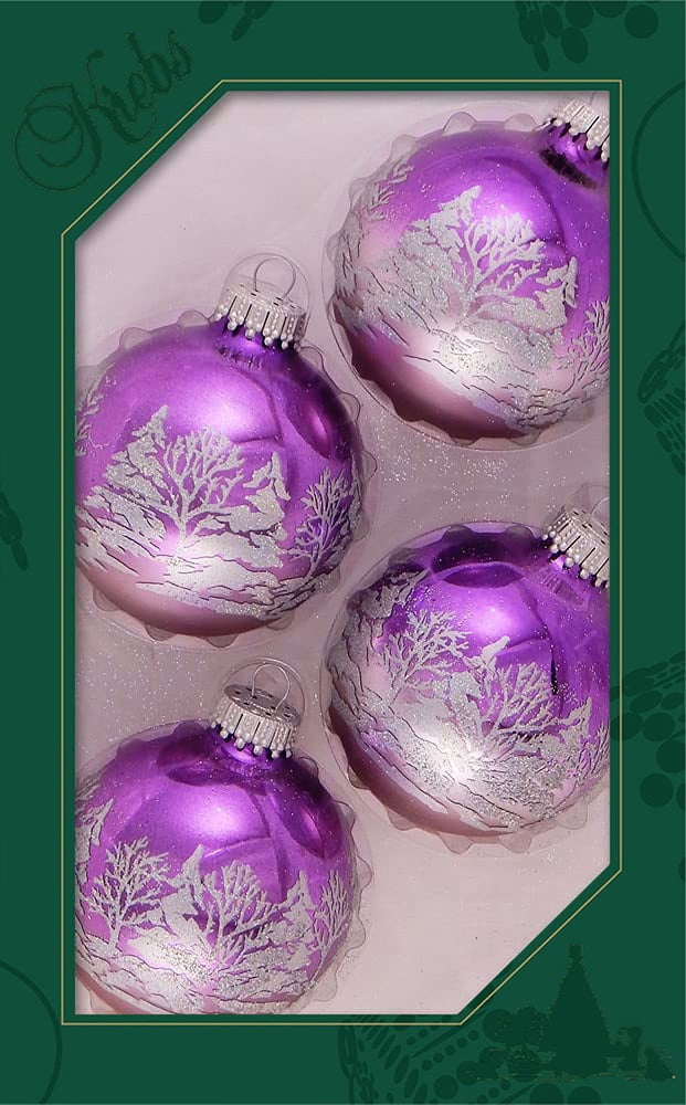 Glass Christmas Tree Ornaments 67mm/2.625" [4 Pieces] Decorated Balls