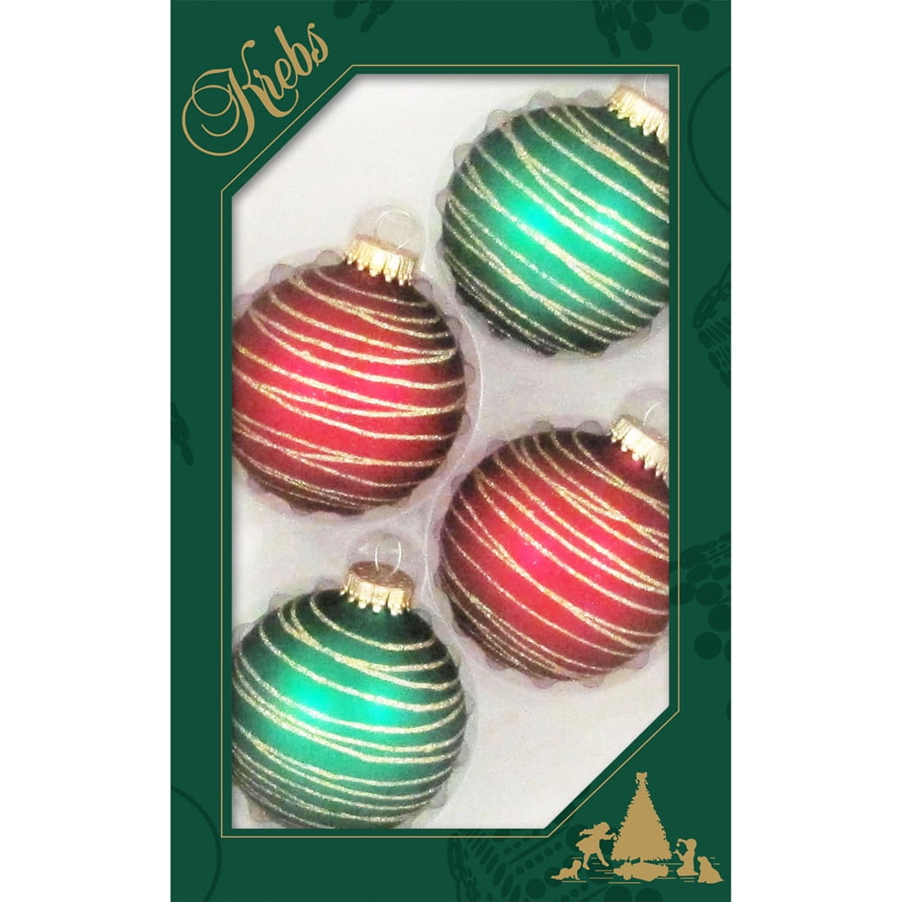 Glass Christmas Tree Ornaments - 67mm/2.63" [4 Pieces] Decorated Balls from Christmas by Krebs Seamless Hanging Holiday Decor