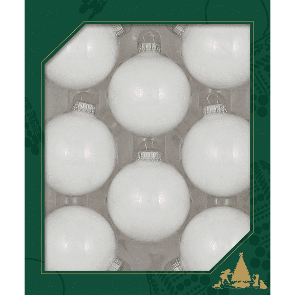 Glass Christmas Tree Ornaments - 67mm / 2.63" [8 Pieces] Designer Balls from Christmas By Krebs Seamless Hanging Holiday Decor (Shiny Porcelain White)