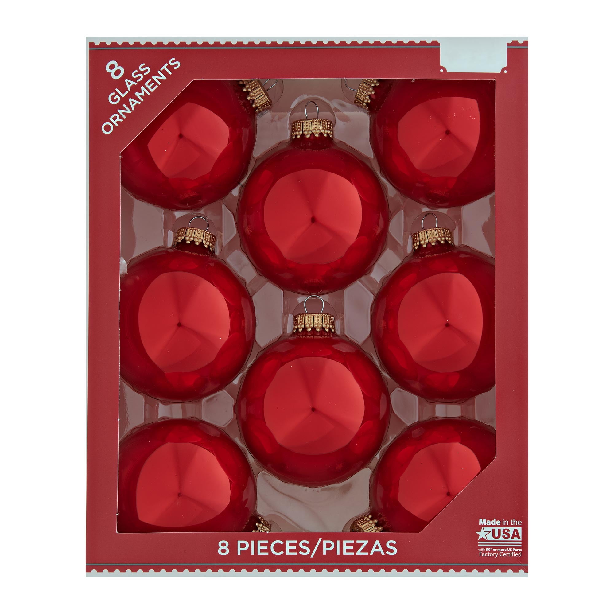 Candy Apple Red Glass Christmas Baubles Set of 8