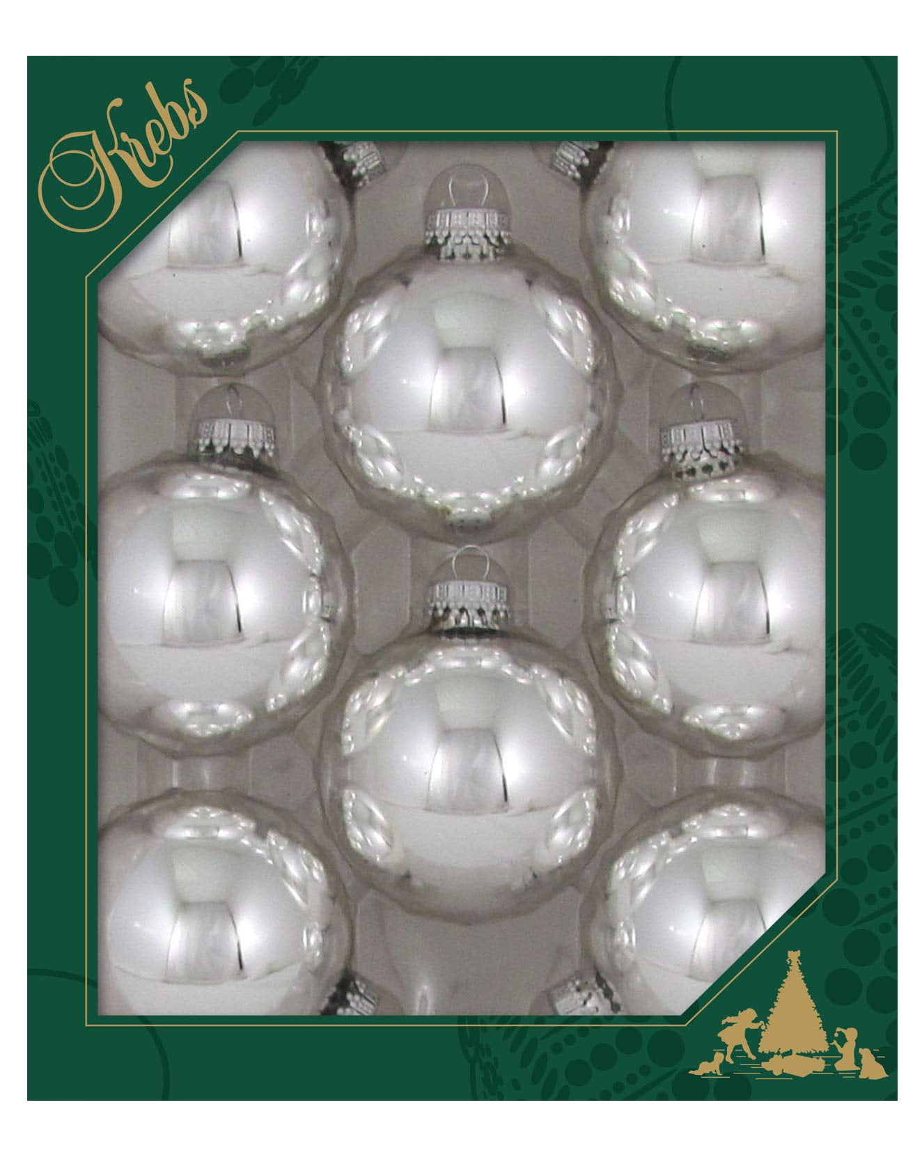 Glass Christmas Tree Ornaments 67mm / 2.63" [8 Pieces] Designer Balls from Christmas By Krebs