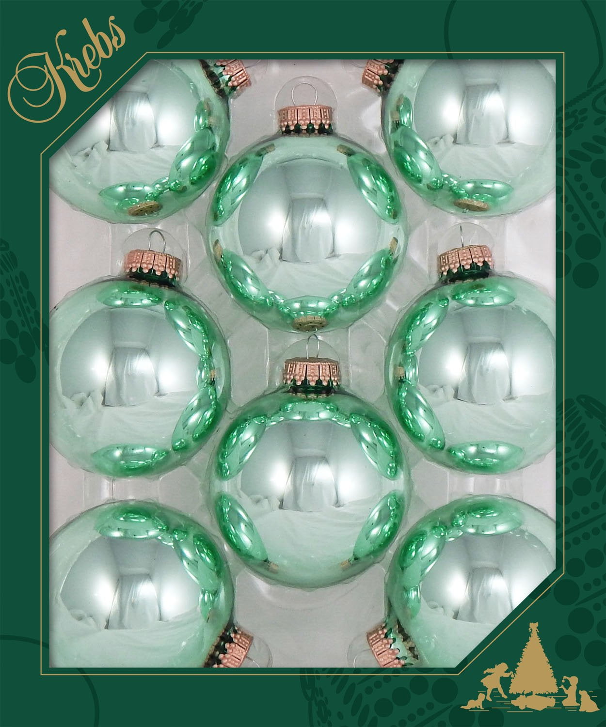 Set of 8 Seafoam Shine Glass Christmas Ornaments