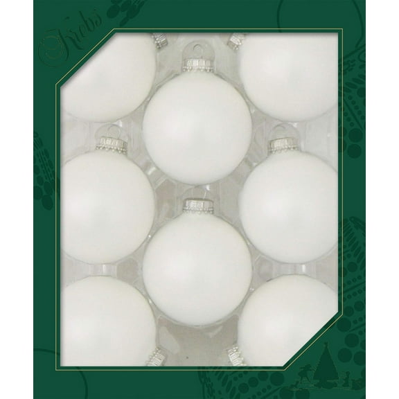 Glass Christmas Tree Ornaments - 67mm / 2.63" [8 Pieces] Designer Balls from Christmas By Krebs Seamless Hanging Holiday Decor (White Satin)