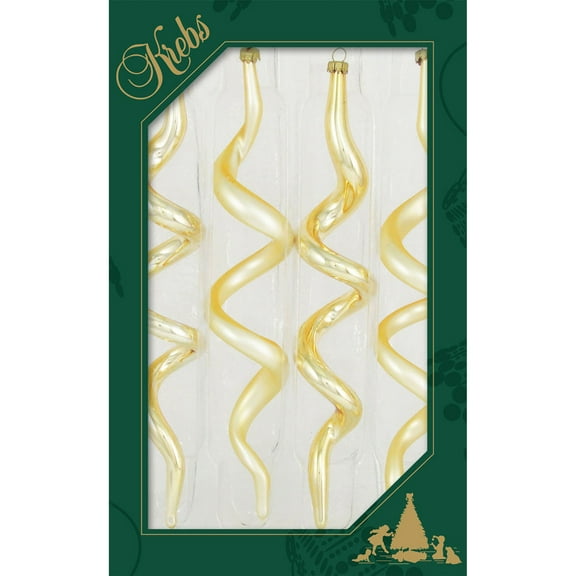 Glass Christmas Tree Ornaments - Decorated from Christmas by Krebs - Handmade Seamless Hanging Holiday Decorations for Trees (7 1/2" Aztec Gold & Gold Velvet Corkscrews [4 Pieces])