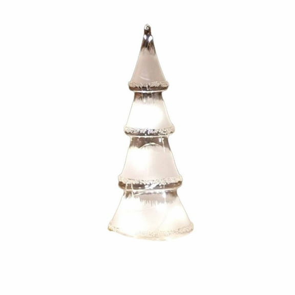Glass Christmas Tree, Pre-lit Small Tabletop Christmas Tree with Light, Battery Operated Mini Xmas Tree LED Lights for Holiday Fireplace Home Decor 10" - Silver White Bright