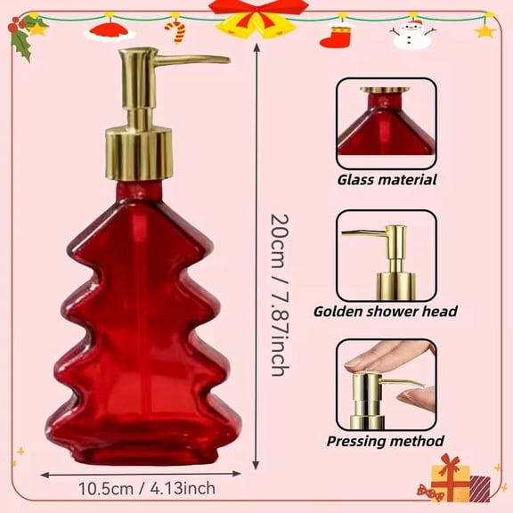 Glass Christmas Tree-Shaped Hand Soap Dispenser - 10.14Oz Refillable Container for Hand Soap, Shampoo, and Shower Gel - Ideal Holiday Gift for Home Decor