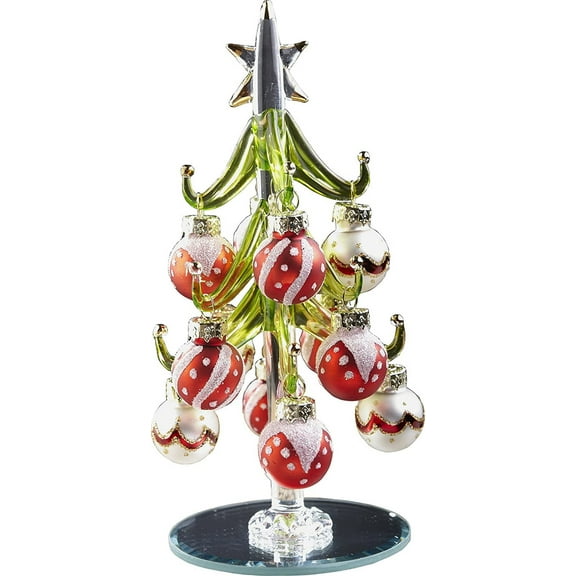 Glass Christmas Tree with Ornament , Red, 6 Inch, Gift Box