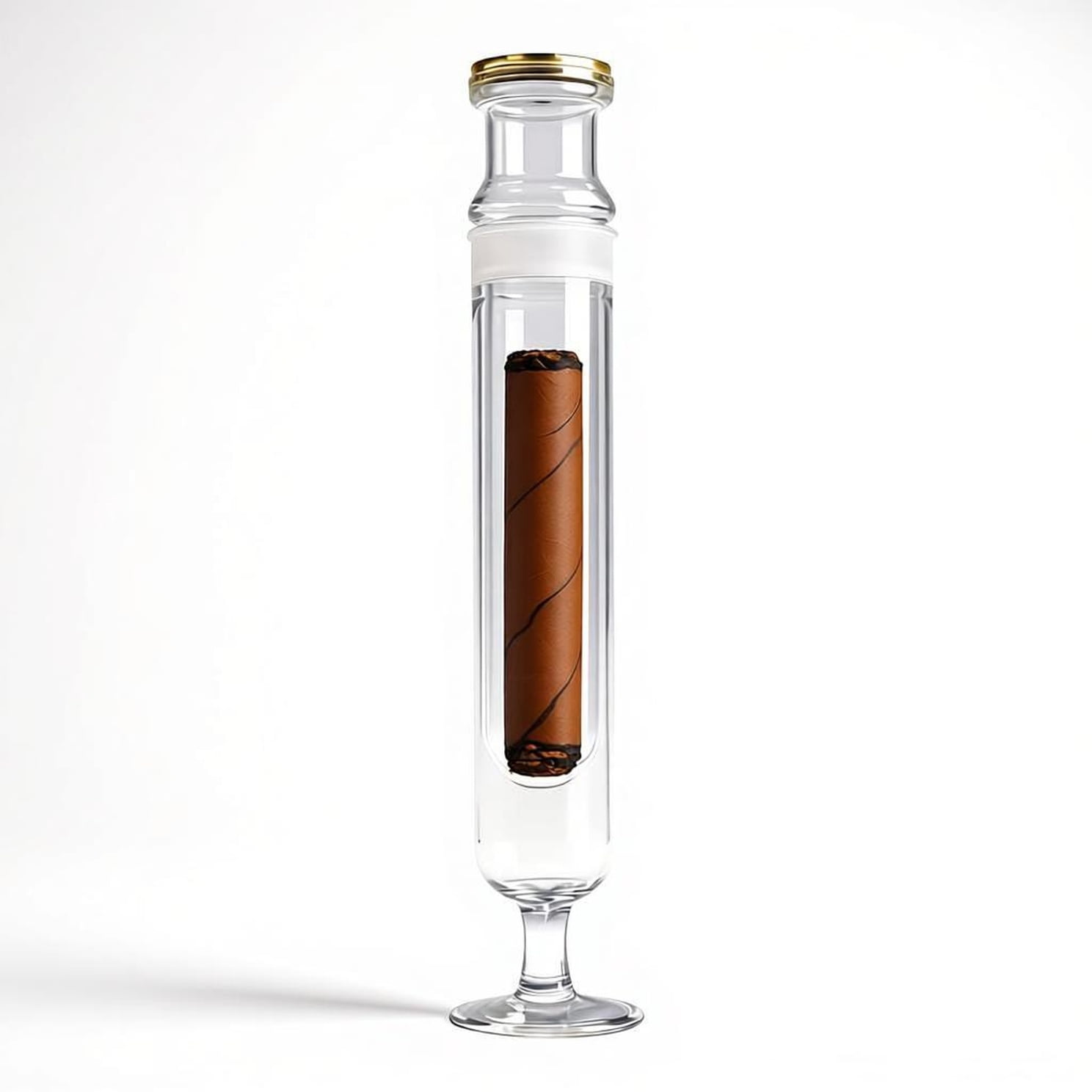 Glass Cigar Aromatherapy Humidor Tube Kit with Hygrometer, Borosilicate Glass Construction, Built-in Stand Base, 256x50mm, 8 Air Vents, Dual Chamber Design