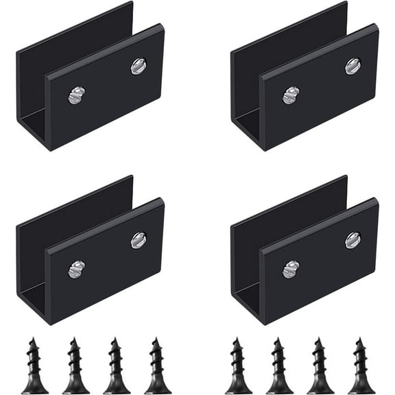 Glass Clamp, 4Pcs Adjustable Rectangle Glass Shelf Brackets Aluminum Alloy Glass Clamp Clips Wall Mounted Black Glass Holder Supports Mounting Brace for 8-10mm Thick Glass Shelves