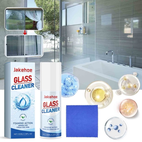 Glass Cleaner 100ml, Rvkxad Powerful Foaming Glass Cleaner Spray, Removes Stubborn Stains Impurities for Mirror Crystal Shining, 0% VOCs Fragrance-Free Dye-Free for Auto Home Glass