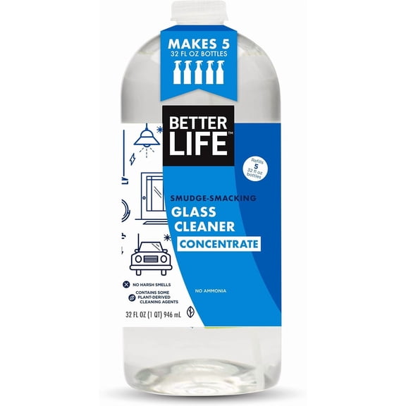 Glass Cleaner Concentrate - Streak-Free Window Cleaner for Home, Kitchen, Bathroom, Shower, Car - Works on Glass, Windows, Mirrors, Light Fixtures - 32oz Unscented