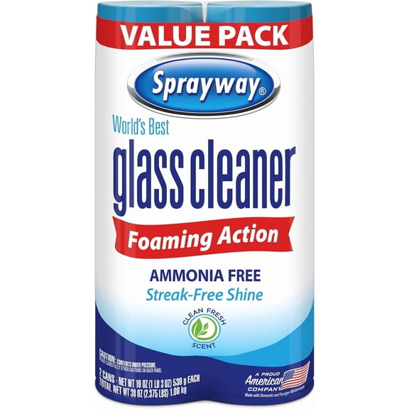 Glass Cleaner Foaming Aerosol Spray, 19oz, Pack of 2 | Ammonia-Free, Streakless, Fast-Acting | Cleans & Polishes Glass Surfaces | Fresh Scent, Removes Fingerprints, Dust, Dirt, Smoke Film