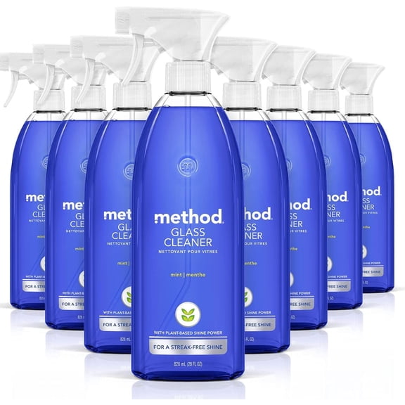 Glass Cleaner Spray, Mint, Ammonia Free Solution, Mirror & Window Cleaner - Great for Indoor & Outdoor Glass Surfaces, 28 oz Spray Bottles (Pack of 8)