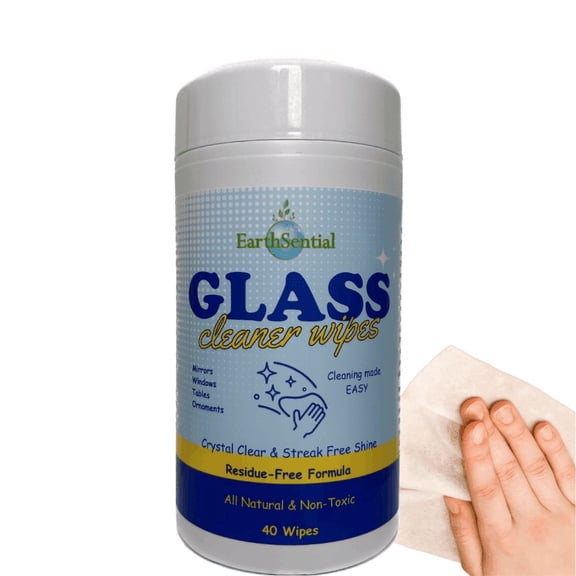 EarthSential Glass Cleaner Wipes 40 Ct Streak Free Windows Doors Mirrors Tables