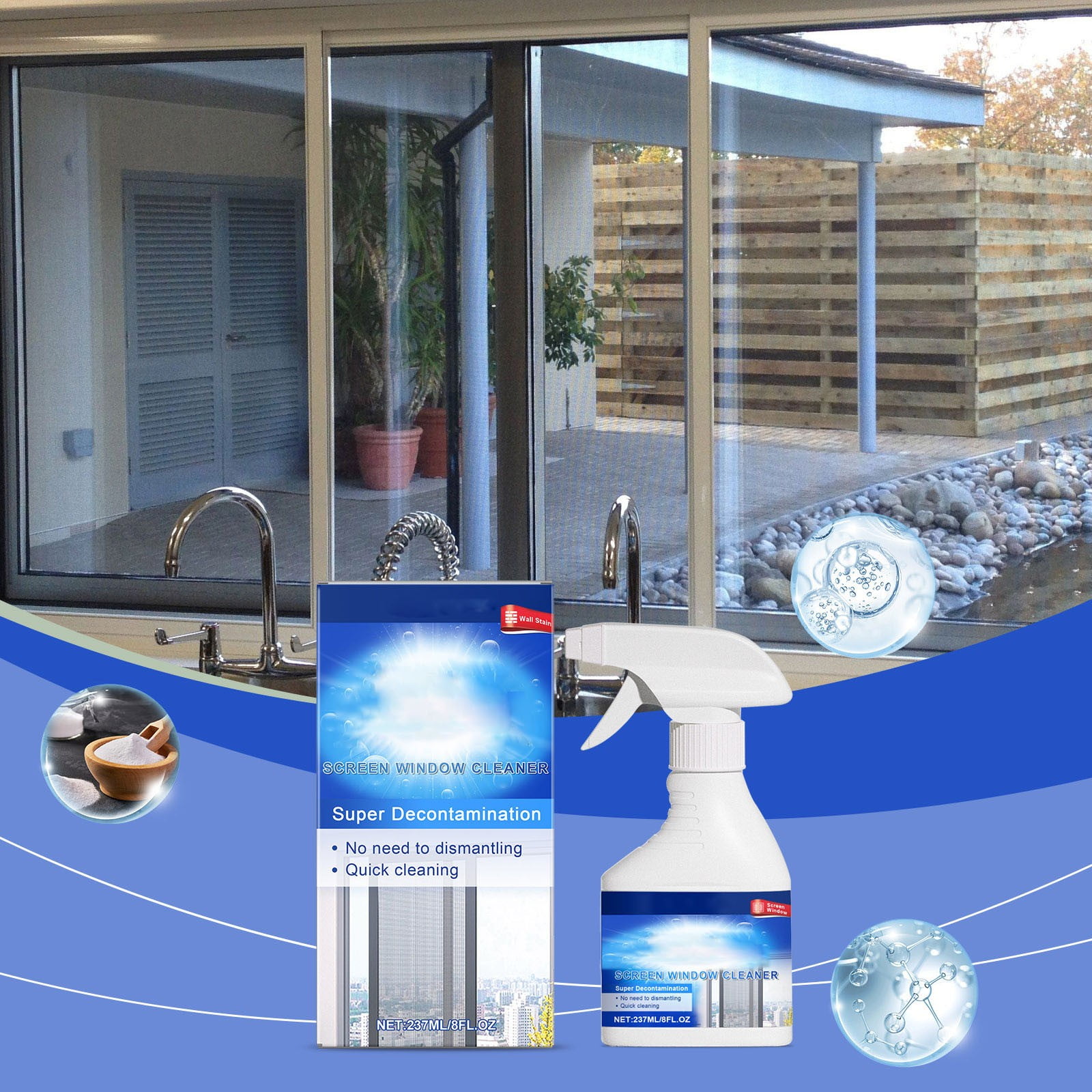 Glass Cleaner for Window, 237ml Stain Remover Spray, Mirror, Screen ...