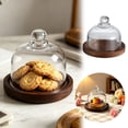 thumbnail image 1 of Glass Cloche with Wooden Base, Mini Cake Stand with Dome Cover, Clear Glass Display Dome for Desserts, Cookies, Cheese, and Home Decor, Small Serving Platter, 1 of 8