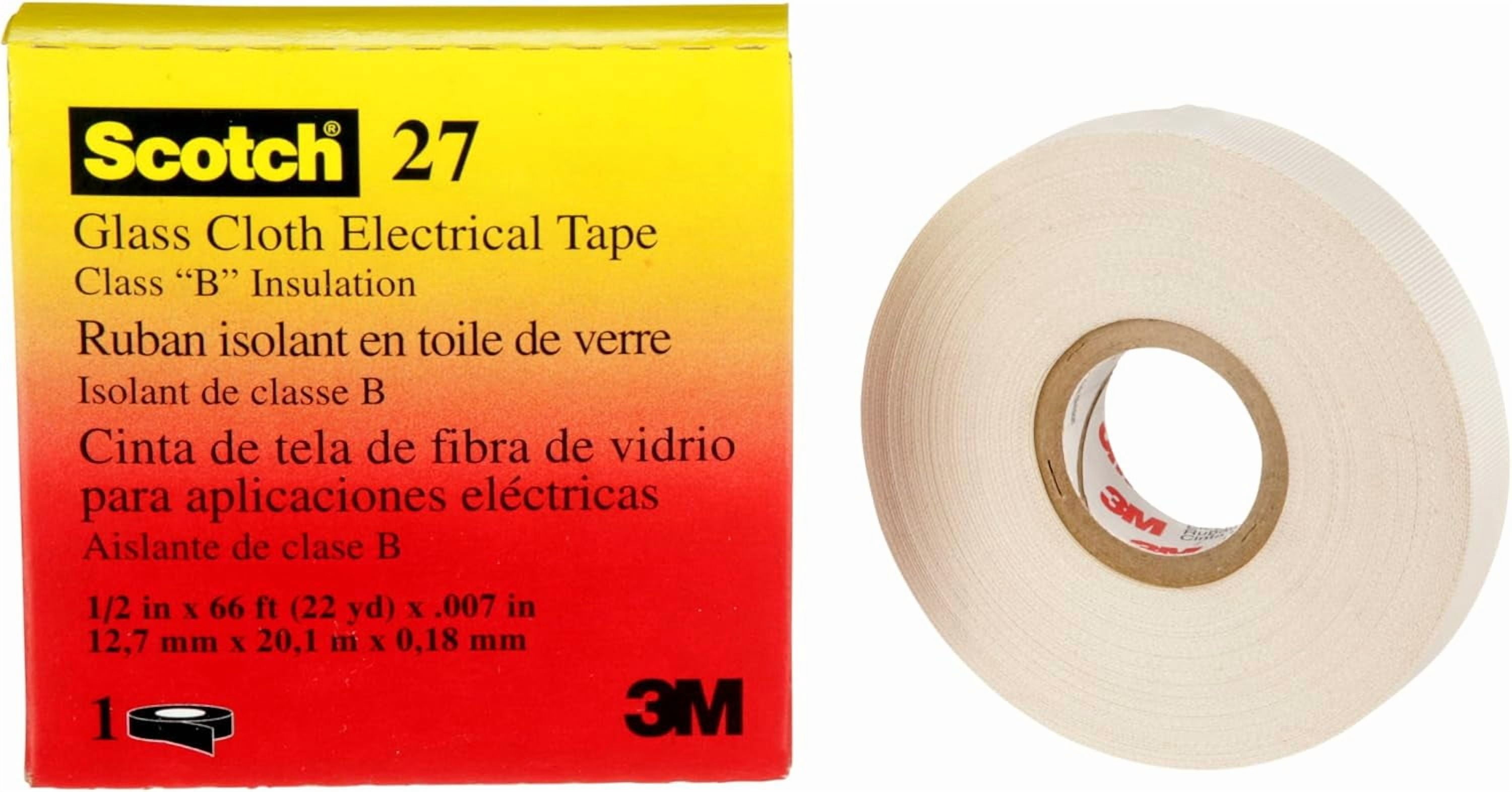 Glass Cloth Electrical Tape 27, ½ in x 66 ft, 1 Roll, Non-Corrosive Adhesive, Pressure Sensitive, High Temperature, Corrosion Protection, 7-mil Woven
