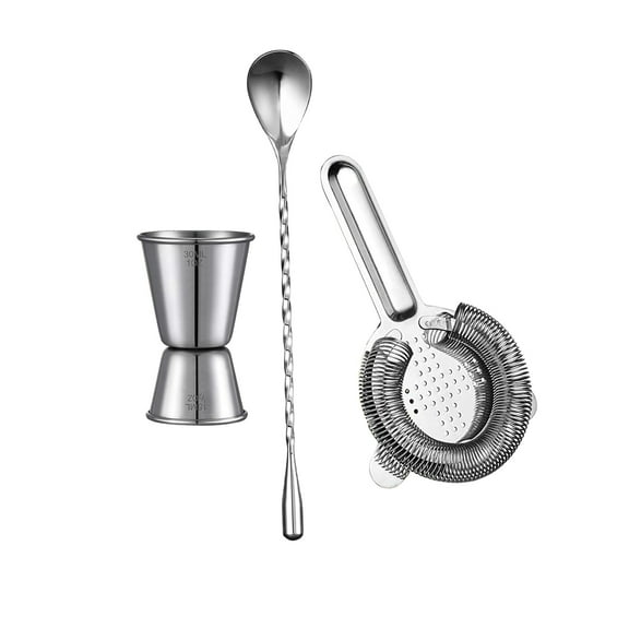 Glass Cocktail Shaker Kit, JOYCEMALL 3 Pcs Bar Tools Bartender Kit - Stainless Steel Strainer, Dual Sided Jigger, Mixing Bar Spoon for Drink Mixing Lounge Party Home Use & Bar