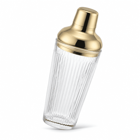Glass Cocktail Shaker, Leak-Proof Martini Shaker with Built-in Strainer, Thick Ribbed Drink Shaker Bar Tool for Home Bartending and Aesthetics, Gold