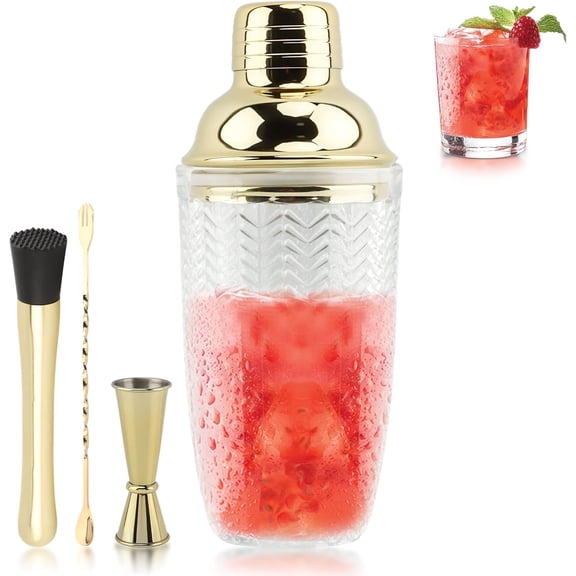Glass Cocktail Shaker Set, Glass Bartender Kit with Measuring Jigger, Mixing Spoon, and Muddle, Bartender Bar Tool Set for Crafting Martinis & Whiskey Cocktails Bar Accessories