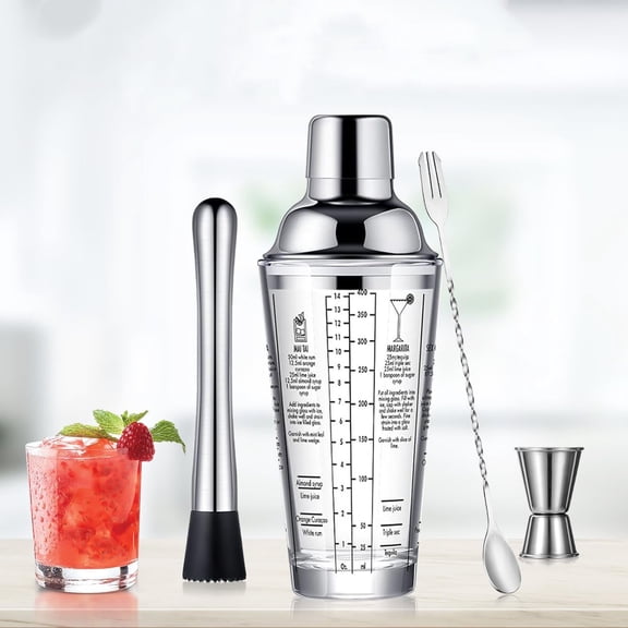 Glass Cocktail Shaker Stainless Steel Leak-Proof Lid Boston Shaker Martini Shaker Beginner Bartender Kit with Jigger 22oz Mixed Drink Shaker with Measurements Ice Shaker Mixing Glass Bar Tools