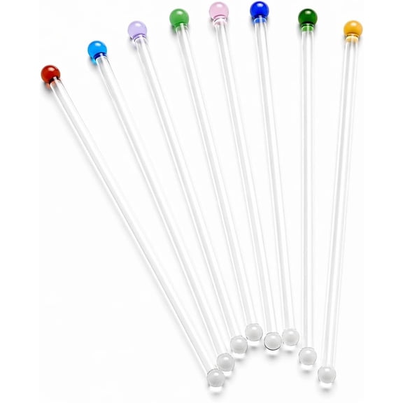 Glass Cocktail Stirrers Set 8pcs Reusable Long Coloured Borosilicate Glass Swizzle Sticks for Cocktails and Drinks