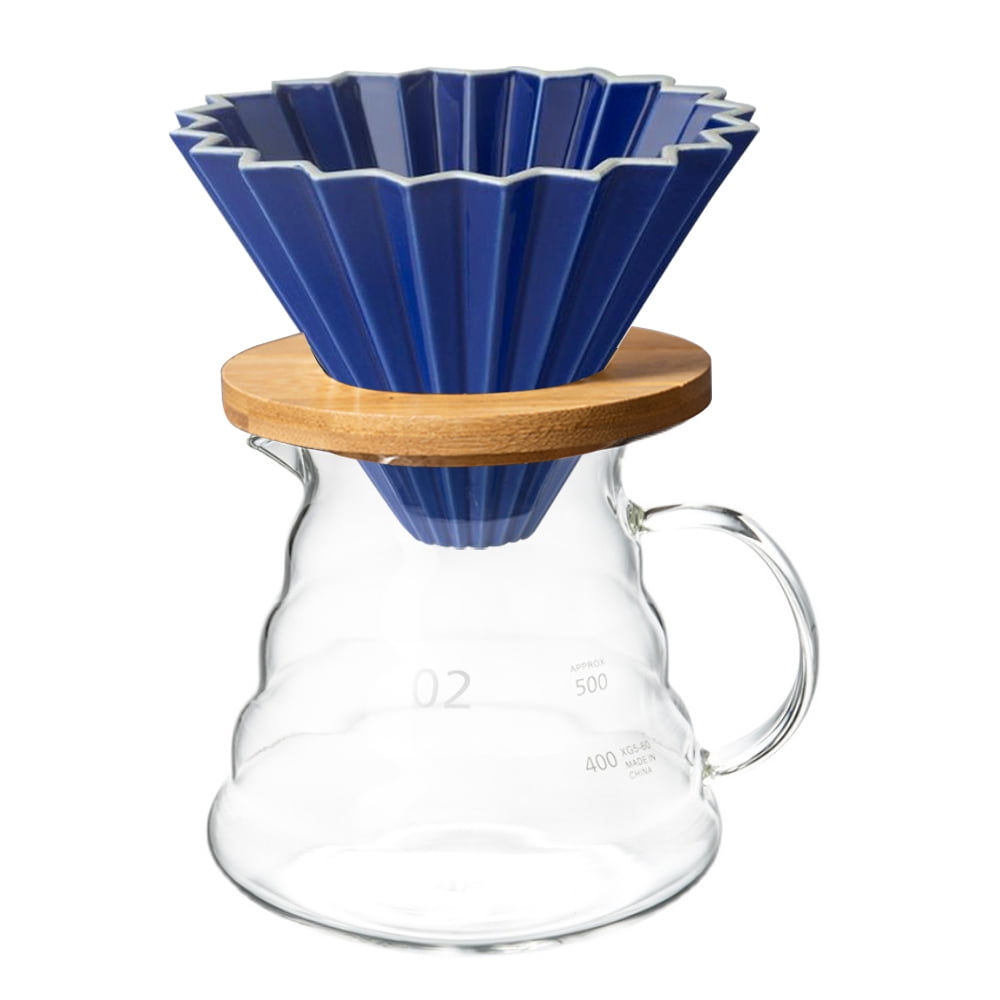 Glass Coffee Filter Cup Reusable Filters Coffee Maker with Wood Stand
