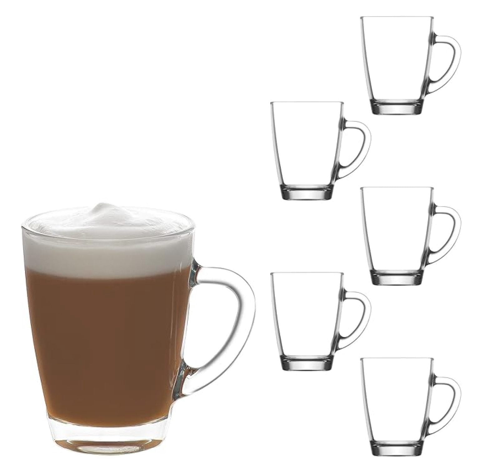 Glass Coffee Mugs for Hot Beverages Set of 6 - Clear Coffee Mug with Handle 9 oz - for Tea, Espresso, Cappuccino - Glass Latte Mugs, Mothers Day Gifts