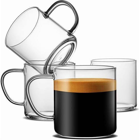 Glass Coffee Mugs Set of 4,14 oz Clear Coffee Cups,Hand Blown&Seamless Design,Heat Resistant and Explosion-Proof,Lightweight Tea Mugs with Anti Scald Handle Ideal for Home,Cafe