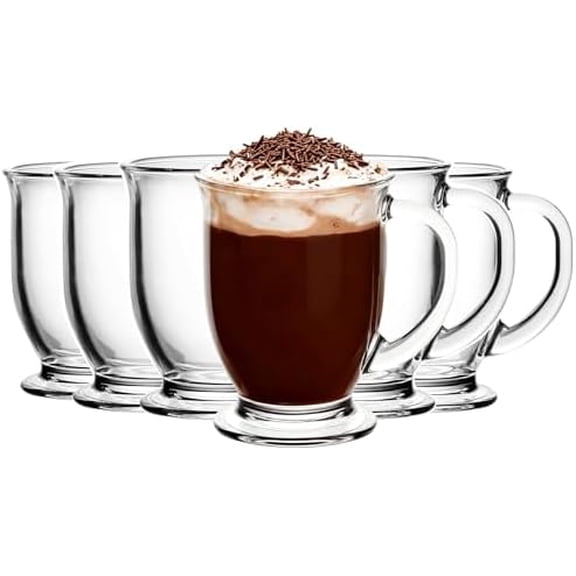 Glass Coffee Mugs Set of 6-15 OZ Clear Glass Tea Cups with Handle - Large Mugs for Tea, Espresso, Coffee, Cider, Hot Chocolate, Dishwasher Safe$$Home Decor, Kitchen, & Other