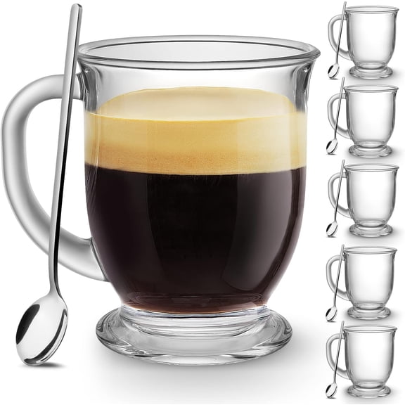 Glass Coffee Mugs Set of 6, Clear Large Coffee Mug 15 Oz With Handles for Hot Beverages, Clear Mugs for Tea, Cappuccino, Latte, Espresso Coffee, Juice, Glass Coffee Cups