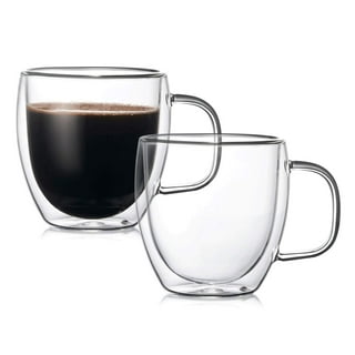 Chef's Unique Double Walled Glass Coffee Mugs 16 oz , Insulated Coffee Mugs  with Handle And Bamboo Lid , Clear Glass Cups for Coffee Tea , Clear