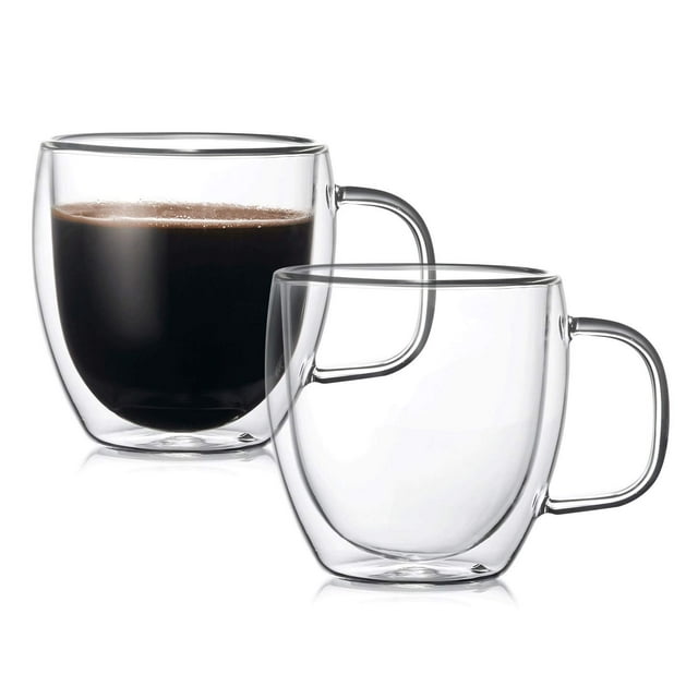 Glass Coffee Mugs with Handle Double Wall Crystal Tea Cups Tumbler for ...