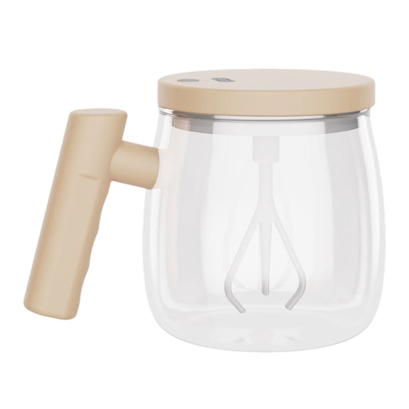 Glass Coffee Pot Mug Rechargeable Self Stirring, Coffee Pot Mugs With A Type Travel Lid For Teas Hot, Novelty Cup (Khaki)